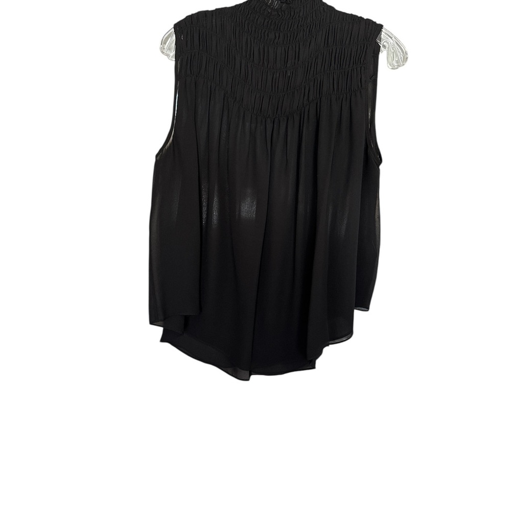 FRAME Sheer Black Sleeveless High Neck Flowy Top